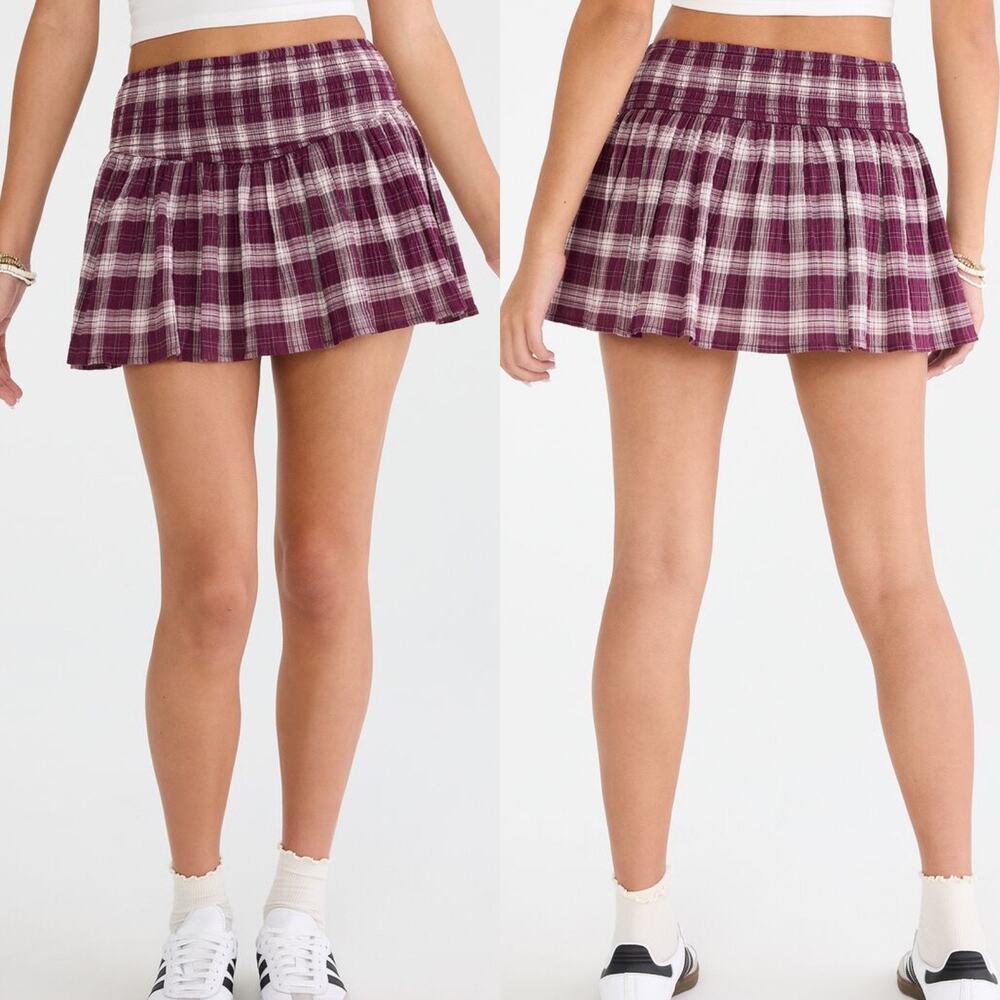 Aeropostale Plaid Smocked Mini Skirt Size S, lining shorts, NWT, school, summer